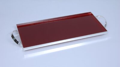 Δίσκος επάργυρος με plexi επιφάνεια κόκκινου χρώματος